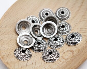 14.5mm Decorative Saucer Bead Caps - Antique Silver Finish - Large Bead Caps - 14pcs - 2.5mm hole - SPC0081