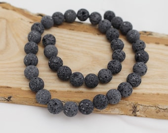 10mm Round - 15 Inch Strand - Natural Lava Beads - 1mm Hole - Unwaxed Lava Beads - BLK0060