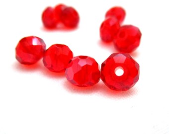 Light Siam Red Abacus Crystal Beads - 8x6mm Rondelle - 1.9mm Hole - 10pcs - CRY0004