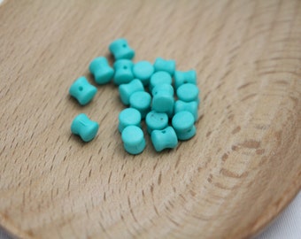 Matte Turquoise Czech Pellet Beads - 20pcs - 4x6mm - 0.8mm Hole - GRN0326