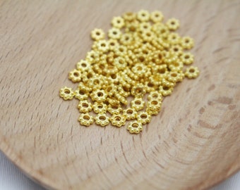 Bright Gold Plated Daisy Spacers - 100pcs - 4x1mm, 1.2 mm Hole - SPC0065