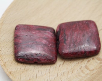 Pink Rhodonite Square Gemstone Beads - 25x4mm - 2pcs - 1.2mm Hole -  PNK0175