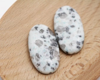 Kiwi / Sesame Jasper Elongated Oval Gemstone Bead Pair - 35x20mm - 2pcs - 1mm Hole -  GRN0368