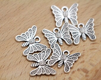 Silver Butterfly Charms - 6pcs - 13x15mm - CHR0073