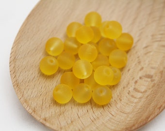 8mm Round - Dark Yellow Frosted Glass Beads - 1.3mm Hole - 20pcs - YLW0029