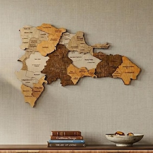 3D Wooden Dominican Republic Map Wall Art, Birch Plywood Travel Decor, 5th Anniversary Gift