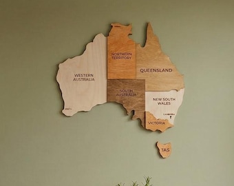 3D Wooden Australia Map Wall Art, Multi-Layered Wood Map Decor, Australia Travel Gift, Modern Home & Office Wall Hanging, Continent Art
