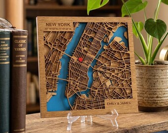 New York City 3D Wooden Map Art | Birch Plywood NYC Decor | Personalized Travel Gift