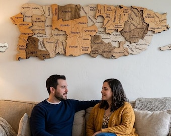 3D Puerto Rico Wooden Map Wall Art | Layered Birch Plywood Island Decor