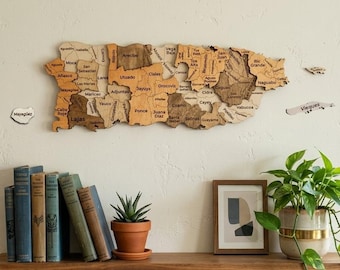 3D-Puerto Rico Holzkarte Wandkunst | Überlagertes Birkensperrholz-Insel-Dekor