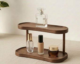 Wooden 2Tier Shelf, Minimalist Vanity Skincare Display, Bathroom Organizer, Unique Wood Gift, Custom Wood Case, Two Tier Shelf Makeup Holder