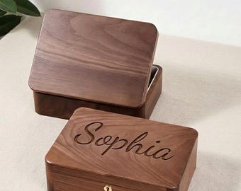 Walnut Memory Box with Engraving, Luxury Wooden Travel Document Organizer, Vintage Passport Holder, Personalized Keepsake Storage