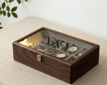 Watch Display Box, custom watch box, Wooden Watch Storage, Watch Organizer Box, Glass Lid Watch Case, Gift for Men
