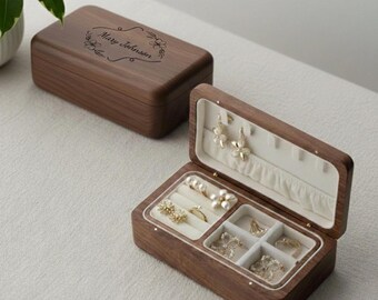 Handmade Personalized Wooden Jewelry Box with Velvet Lining, Custom Engraved Jewelry Organizer, Storage Case, Gift for Women