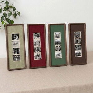 Solid Walnut Photo Strip Frame with Colorful Mat – Elongated Wooden Frame for Photo Booth & Photoautomat Prints