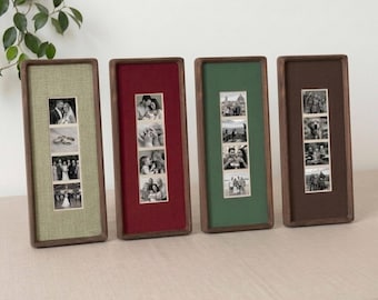 Solid Walnut Photo Strip Frame with Colorful Mat – Elongated Wooden Frame for Photo Booth & Photoautomat Prints
