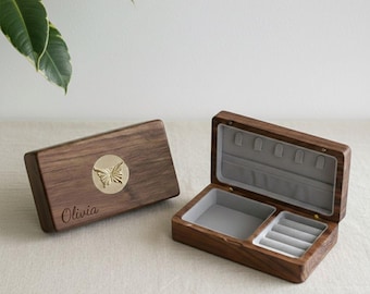 Luxury Custom Engraved Walnut Jewelry Box, Personalized Wooden Jewelry Organizer, Jewelry Case for Women, Bridesmaid Gift, Gift for Her