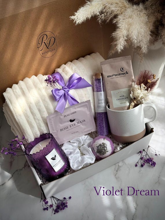 Birthday Gift Box For Her, Cute Self Care Package, Small Gift For Girlfriend, Cozy Lavender Gift Set