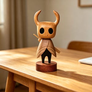 Handmade Hollow Knight Wooden Figurine, Cute Ghost Bug Wood Carving, Hand Carved Game Character Statue Fan Art Desk Decor, Unique Gamer Gift