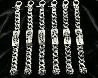 ID-armband met zwaard/kruisbloem in gotische stijl, 925 zilveren Cubaanse ketting, CH, punk streetstyle, cadeau voor je vriend/vriendin.