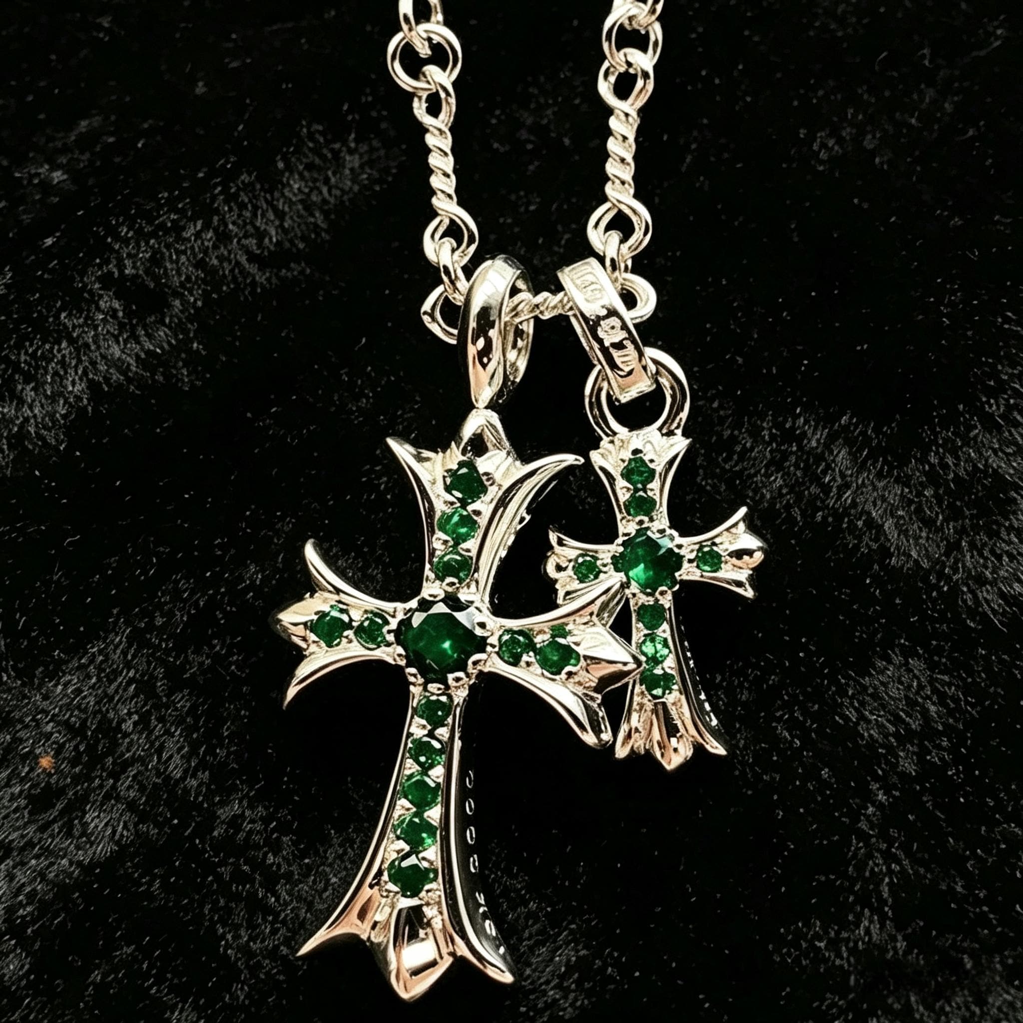 925 Sterling Silver Double Cross Necklace, Diamond Cross Pendant