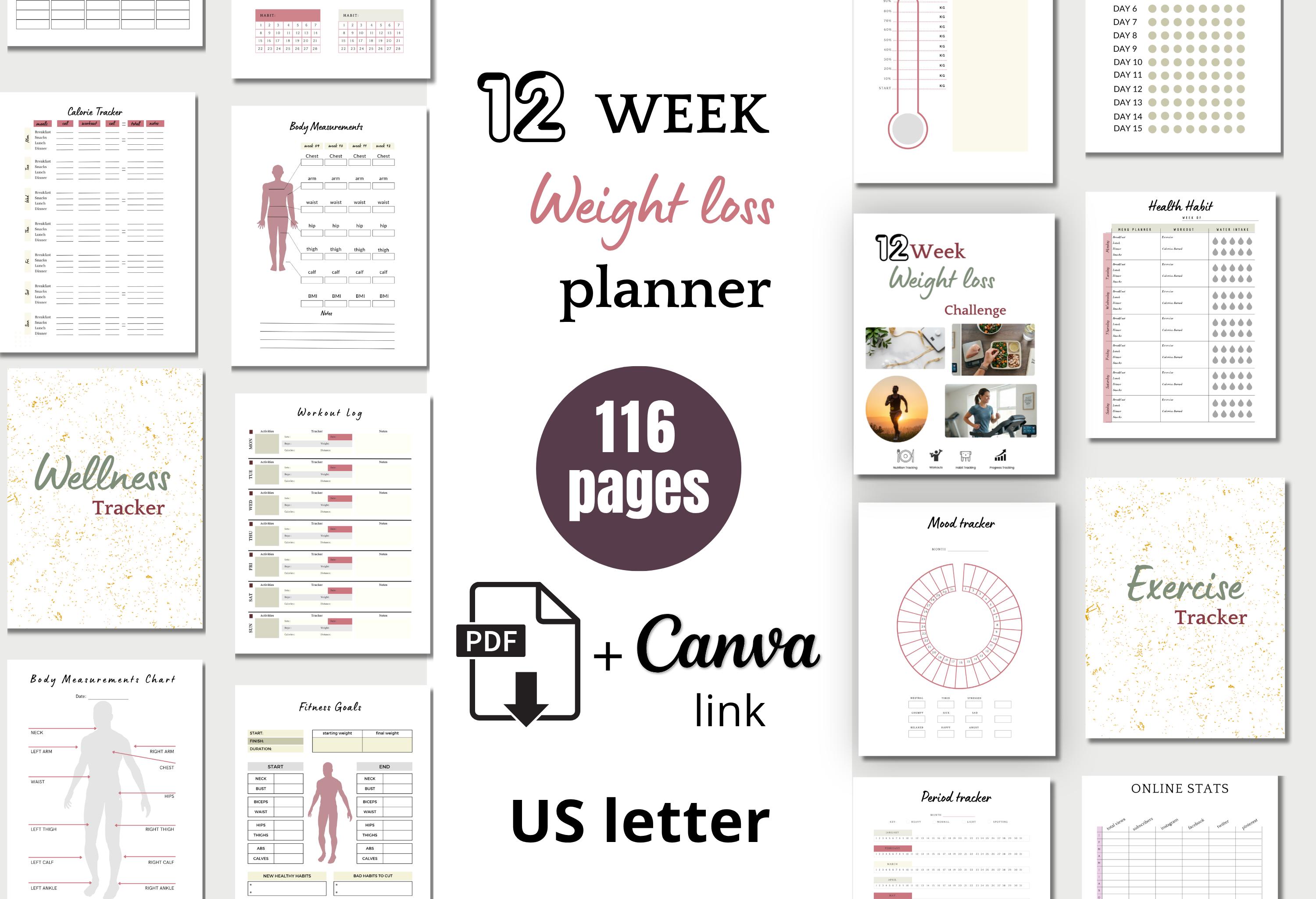 12 Weeks Weight Loss Planner Printable for Teen, Men, Women Fitness ...