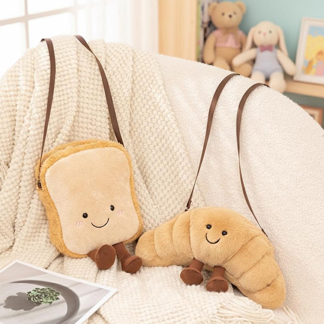 Plush Croissant Toast Backpack, Kawaii Food Bag, Soft Kids Teens Street ...