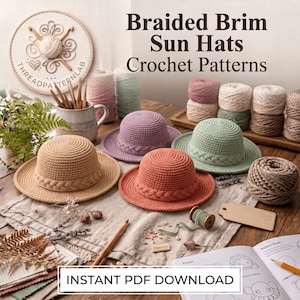 Crochet Sun Hat Pattern PDF | Braided Brim scalloped Beach Hat | Women Summer Sunhat | Beginner Friendly | Instant PDF Download