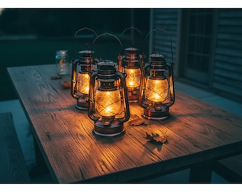 Hurricane Lantern Vintage LED Lamp Set of 4, Rustic Farmhouse Lanterns with Dimmer, Battery Operated Hanging Light, Outdoor Table Decor,
