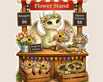Florist market dragon sticker,kindle decal, gift for her