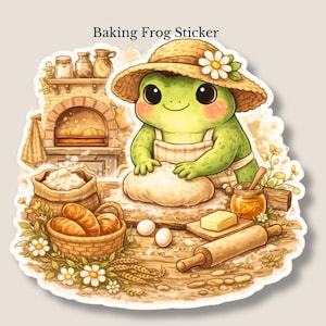 Baking Frog Vinyl Sticker, Cottagecore Kitchen Art, Cozy Bread Lover Gift