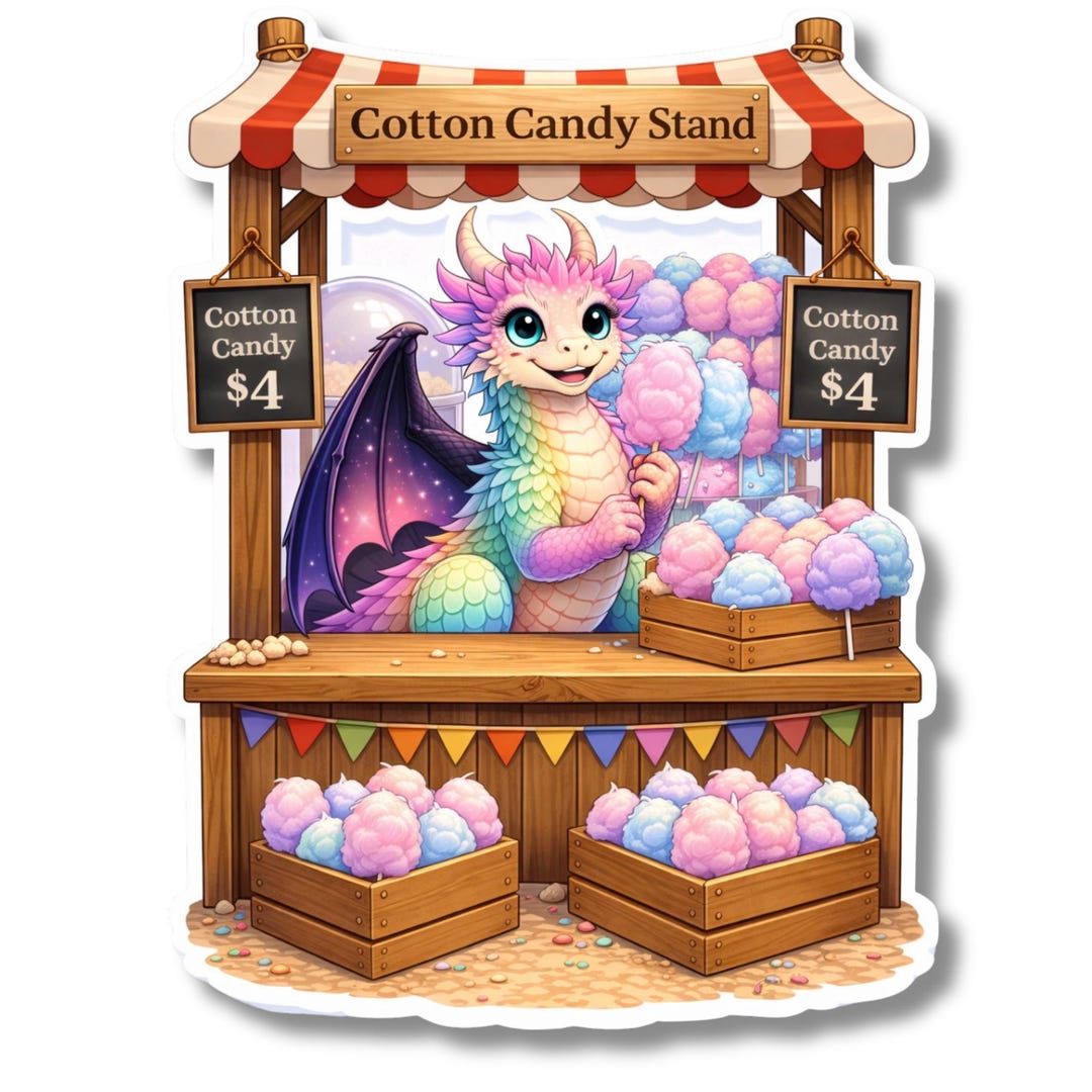 Cotton Candy Vendor Dragon Sticker, Pastel Kawaii Fantasy Art, Laptop ...