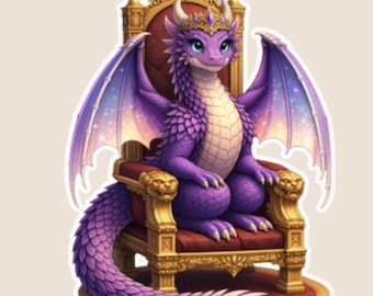 Queen Dragon Sticker, Royal Fantasy Vinyl Decal, Cottagecore Kawaii Art