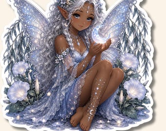 Moon Fairy Sticker | Fantasy Fairy Vinyl Decal | Celestial Moon Fairy | Cottagecore Fairy Sticker | Waterproof Laptop Sticker