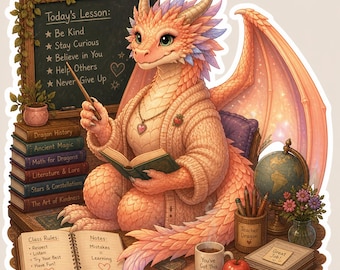 Teacher Dragon Sticker | Cottagecore Kawaii Classroom Decal (Holographic Vinyl)