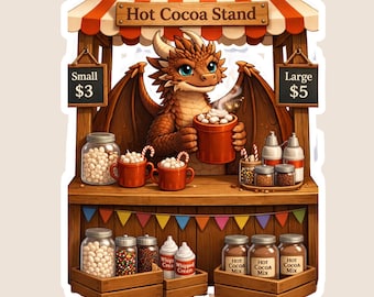 Cozy Hot Cocoa Dragon Sticker – Kawaii Cottagecore Vinyl Decal (4x4 Inch)
