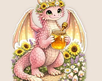 Honey Dragon Sticker, Kawaii Bee Dragon, Waterproof Vinyl Decal