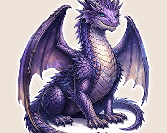 Elder Purple Dragon Vinyl Sticker, Fantasy Cottagecore Kawaii Art (3 X 3 Inches)