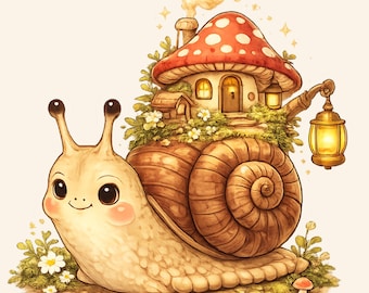Cute Snail Mushroom House Sticker, Cottagecore Aesthetic Decal, Cozy Fairy Cottage Vinyl Sticker for Laptop Kindle, Woodland Gift