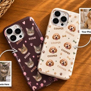Custom Pet Photo Phone Case, Personalized Dog & Cat Face Case, Custom Pet Name iPhone Case, Pet Lover Gift, Dog Mom Cat Mom Gift