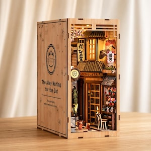 Kit de diorama de rincón de lectura con escena rústica de calle asiática, iluminación LED para una decoración acogedora del hogar.