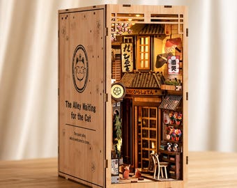 Kit de diorama de rincón de lectura con escena rústica de calle asiática, iluminación LED para una decoración acogedora del hogar.
