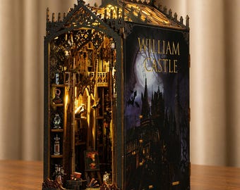 Rincón de lectura de William Castle, diorama gótico iluminado en miniatura para armar, decoración de biblioteca estilo Dark Academia, regalo