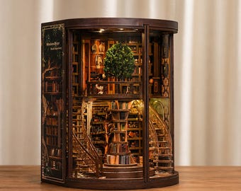 Kit de bricolaje para rincón de lectura, diorama de biblioteca en miniatura, rompecabezas giratorio de madera, decoración del hogar, regalo