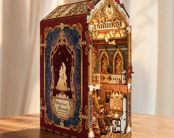 Book Nook Kit Beauty and the Beast miniatuur diorama met led-verlichting romantische boekenplank