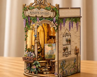 Rincón de lectura Estudio Monet Diorama Arte en miniatura Biblioteca Inserto Decoración impresionista Regalo Estante para el hogar