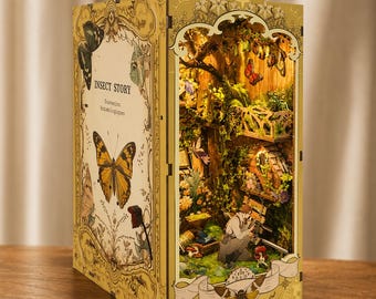Kit de rincón de lectura de cuentos de insectos, biblioteca en miniatura, diorama, decoración de naturaleza, regalo, inserto para estantería, arte