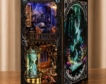 Diorama de rincón de lectura de fantasía, cámara de bestias exóticas, biblioteca en miniatura, decoración LED, inserto para estante de regalo