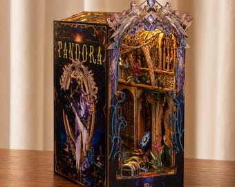 Diorama de rincón de lectura de la Caja de Pandora, biblioteca fantástica en miniatura, decoración mágica para estanterías, regalo para lectores.