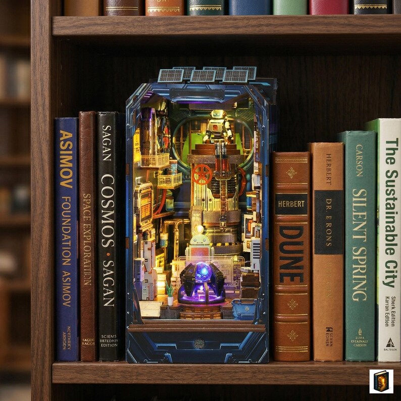Diarama Science Lab Science Lab Book Nook Diorama Futuristic Miniature Library Insert LED ...